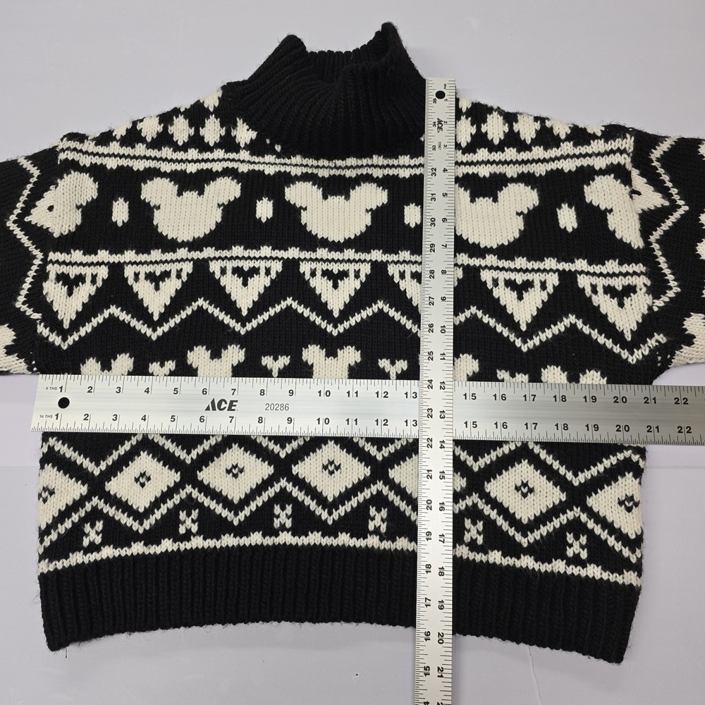 Disney H M Black White Mickey Mouse Fair Isle Mock Neck Sweater Women's Size S - Picture 5 of 6